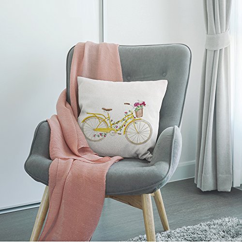 HGOD DESIGNS Bicycle Pillow Cover,Decorative Throw Pillow Bicycle with Flower Pillow cases Cotton Linen Outdoor Indoor Square Cushion Covers For Home Sofa couch 18x18 inch Yellow - Thumbnail 3
