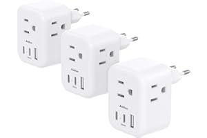3 Pack European Travel Plug Adapter, Addtam US to Europe Plug Adapter with 3 Outlets 3 USB Charger (2 USB C Port), Type C Power Adaptor to Italy Spain France Portugal Iceland