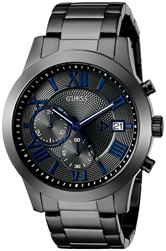 GUESS Men's U0668G2 Dressy Gunmetal Stainless Steel Multi-Function Watch with Chronograph Dial and Deployment Buckle