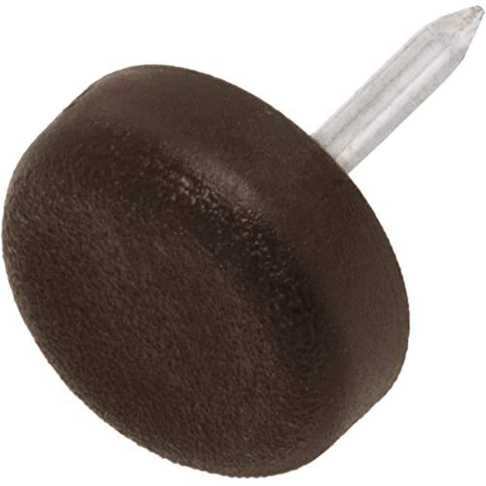Adsamm® / 32 x Glides in plastic with nail | Ø 0,59'' (Ø 15 mm) | brown | round | Premium quality furniture sliders with nail by Adsamm®