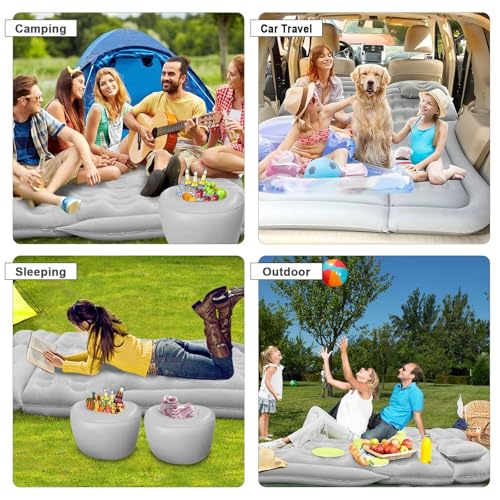 SUV Car Air Mattress for Camping & Travel, Thick Inflatable Bed with Two Pillows, Portable Car Air Pump Included, Comfortable Backseat Sleeping Pad for Outdoor Road Trips (Grey)
