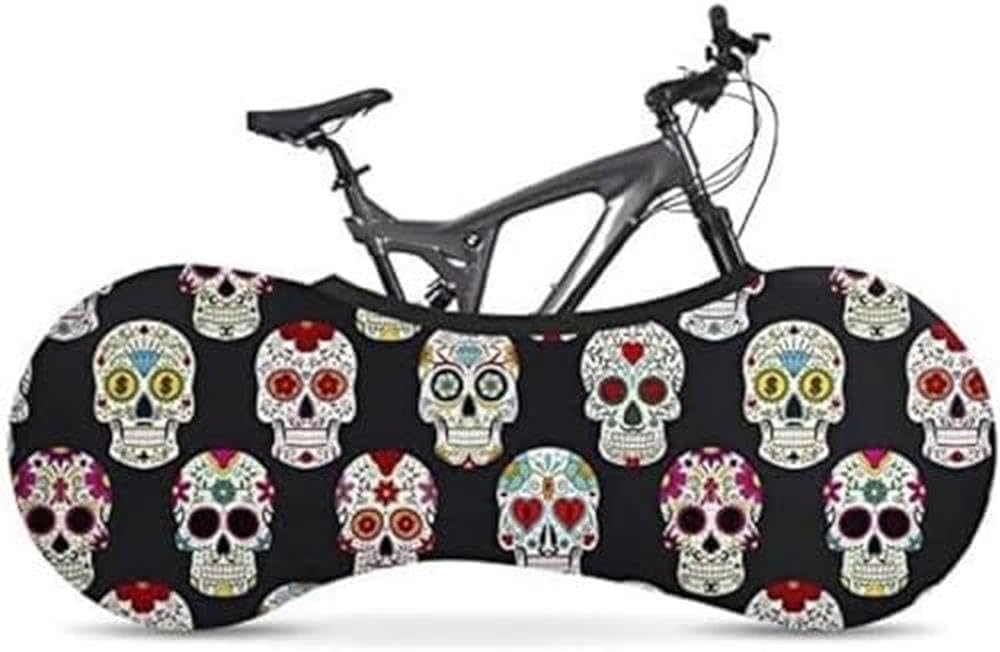 Velo Sock Bicycle Indoor Cover for Storage and Transportation, Stretchy Dirt Proof Fabric, Bike Travel Protection Cover – Skulls
