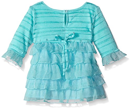 Youngland Baby Girls' Metallic Stripe Knit to Chiffon Tiered Dress Legging Set, Aqua, 24 Months - Thumbnail 2