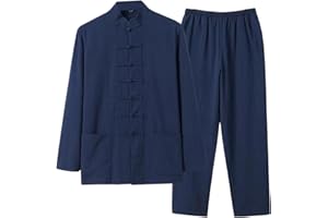 WAIYEEHEI Asian Size Mens Cotton Linen Blend Chinese Kung Fu Suit Martial Arts Wing Chun Uniform Shirt Pants Set Tang Costume