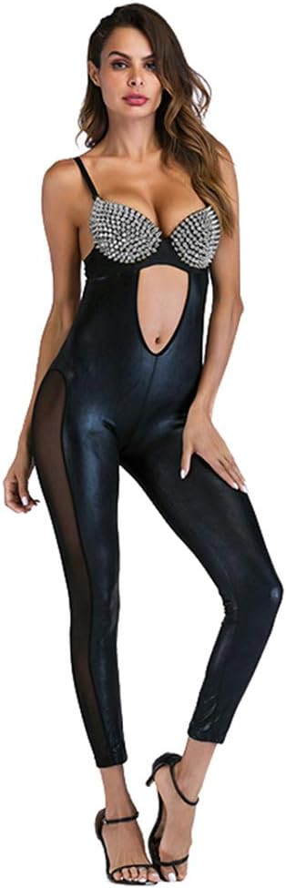 Womens Costume Catsuit Faux Leather Jumpsuit Latex Wetlook Stripers Lingerie