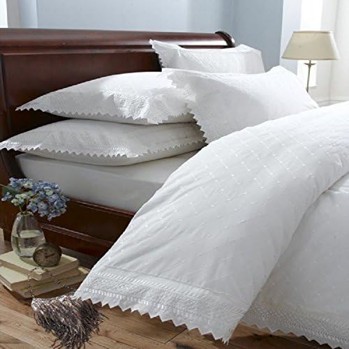 Luxury Embroidered Broderie Quilt Duvet Cover Bedding Set &amp; Pillowcase - UK Double - White