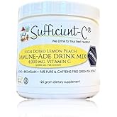 Sufficient-C High Dose Non-GMO Vitamin C Lemon Peach Immune-Ade Drink Mix, Convenient 125 Gram Size w/L-lysine, Bromelain & a Premium 96% Pure Green Tea Extract - Stomach Friendly, Adrenal Supportive