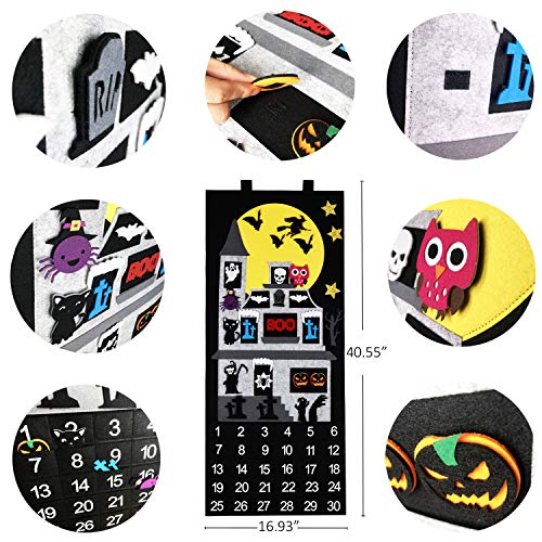 Fayoo Halloween Countdown Advent Calendar for Home Classroom Handmade Door Wall Hanging Decorations with 30pcs Detachable Ornaments