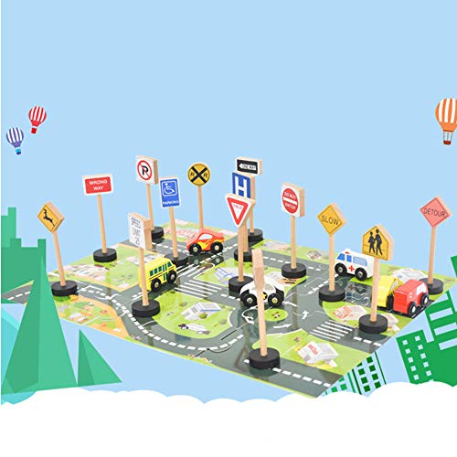 image for wonuu 15 Piece Wooden Street Signs Playset, Wood Traffic Signs Perfect
