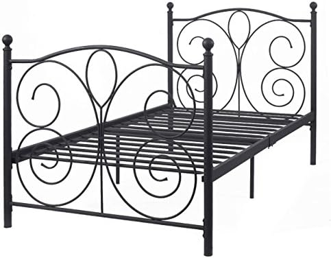 83"x43"x42" Platform Black Steel Twin Size Bed Frame Solid Metal Foundation Furniture #640