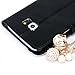 (Not for S6) Samsung S6 Edge Case- Mavis's Diary 3D Handmade Bling Crystal LOVE Heart Pendant Sparkle Glitter Rhinestone Diamond Flowers PU Leather Wallet Type with Magnetic Clasp Credit Card Holder Design Folio Case Cover for Samsung Galaxy S6 Edge with Soft Clean Cloth (Black)