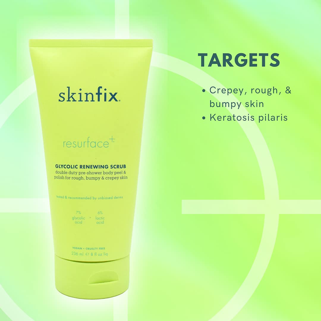 Skinfix Glycolic Renewing Scrub - 8 oz - Dual-Action Exfoliating Body Treatment - Smooths Rough Patches, Removes Flakes & Improves Skin Texture - Vegan, Cruelty Free