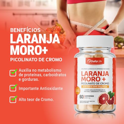 Kit 3x Laranja Moro + Picolinato de Cromo Chromium Picolinate 250mcg 60 Comprimidos Mastigaveis Importado - Daily Life
