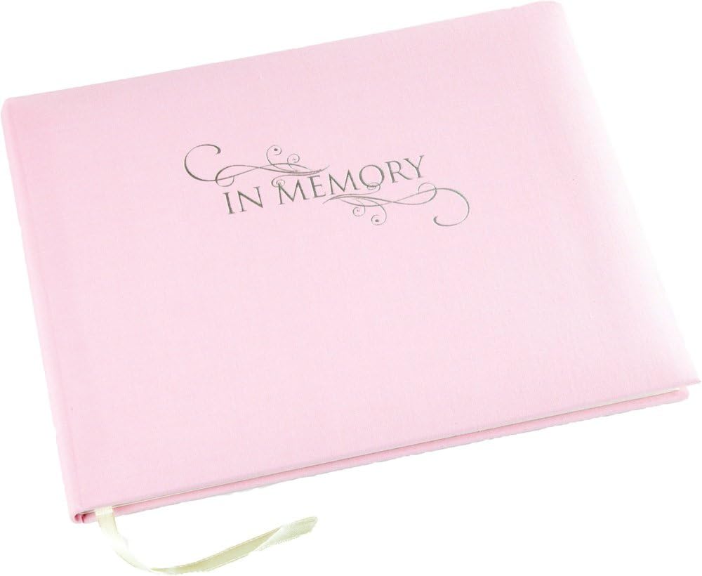 In Memory Book - Pink Linen Cover - Funeral Guest Book - Memorial Book - Condolence Book - Presentation Boxed - (LARGE SIZE - Width 10.5 inch - Height 7.6 inch - Depth 0.6 inch)