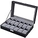 BASTUO 12 Slots Watch Box for Men, Black Watch Box Organizer