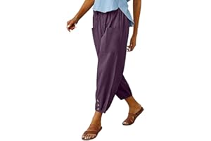 WROLEM Women's High Waist Pants Drawstring Capri Pants with Pockets Wide Leg Cropped Pants for Women
