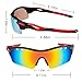 poshei Polarized Sports Sunglasses, P01 Outdoor Sun Glasses with 5 Interchangeable Lenses for Men Women Baseball Cycling Fishing Golf (Black&Red)