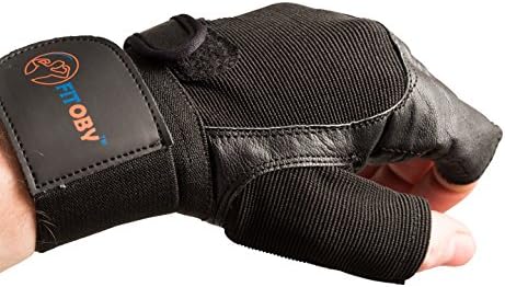 Exercise Weightlifting Gloves by Fitoby ™. (3 Sizes), Non-slip, Adjustable 12-Inch Wrist Strap, Made of Leather with Reinforced Stitching, Padded for Protection against Blisters &amp; Calluses.