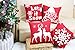 Sykting Christmas Pillow Covers 18x18 for Farmhouse Winter Holiday Decorations Throw Pillow Covers with Embroidery Christmas Tree Deer Snowflakes Saying Red and White Set of 4