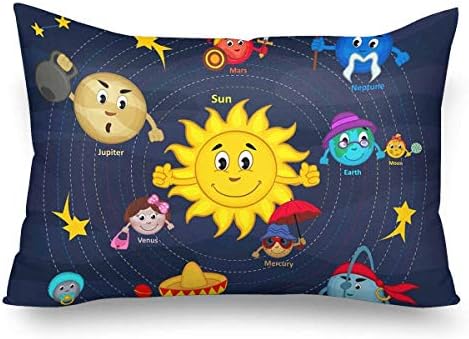 ooPIN Cartoon Solar System Sun Earth Pillow Cases Pillowcase Queen Size, Rectangle Pillow Covers Protector for Home Couch Sofa Bedroom Decoration 18x18