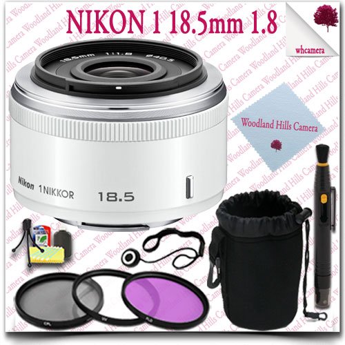Nikon 1 Nikkor 18.5mm f/1.8 Lens for CX Format (White) + 3pc Filter Kit + Soft Lens Pouch 11pc Nikon Saver Bundle