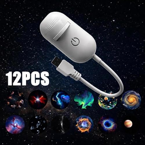 2-in-1 Galaxy Projector Night Light for Bedroom, HD Starry Sky Projector with 12 Interchangeable Films, USB Powered Star Projector Lamp for Kids Ceiling Decor (12-image Set)