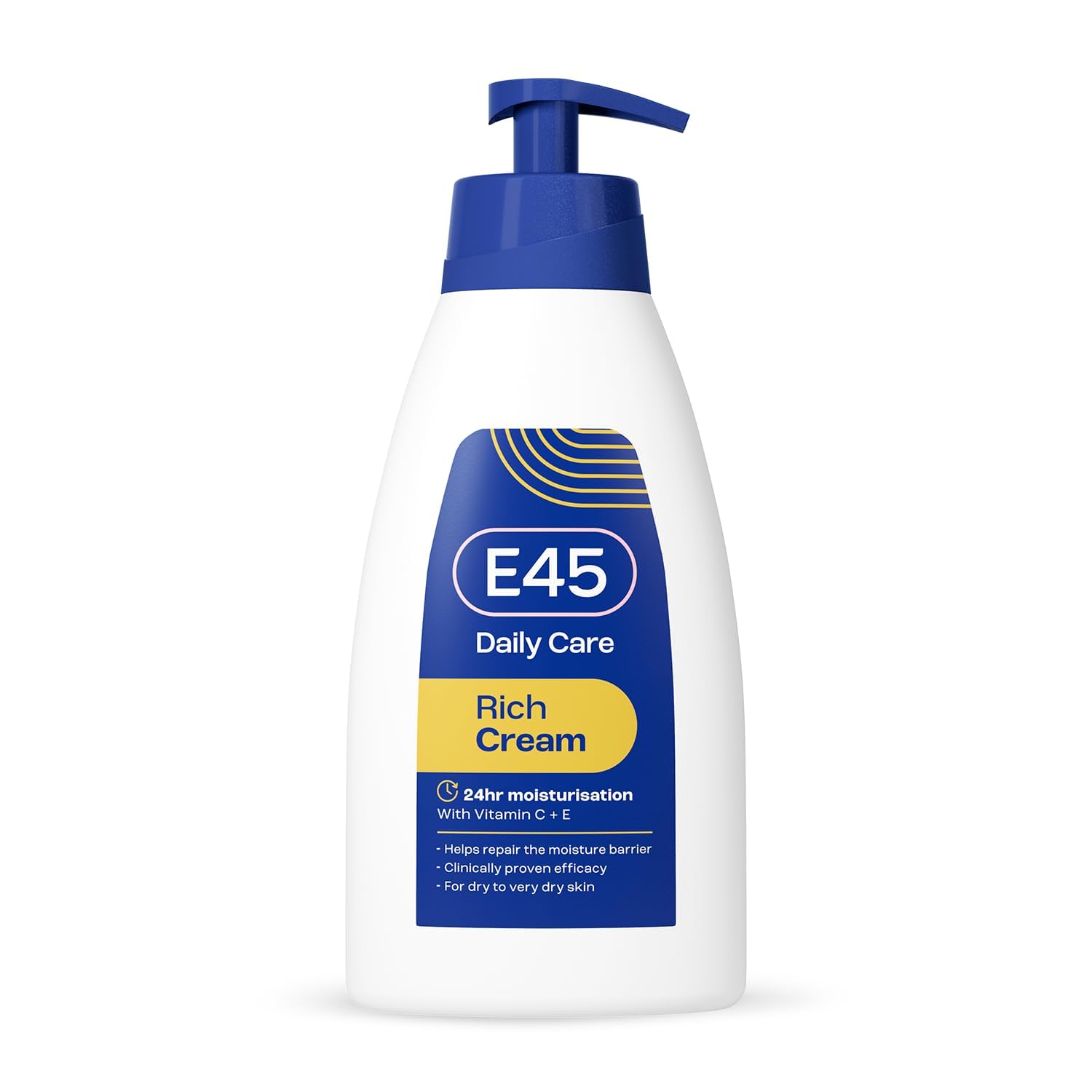 E45 Rich 24hr Moisturising Cream with Vitamin C & E – Fast Absorbing, Deep Hydration for Dry & Sensitive Skin, 400ml