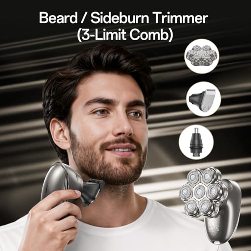 Head Shavers for Bald Men – Electric Razor for Men, 7D Magnetic Electric Shavers for Men, IPX7 Waterproof 5-in-1 Shavers for Men Grooming Kit (Gray)