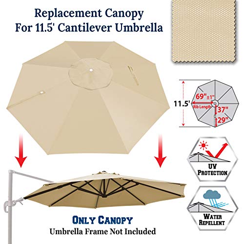 BenefitUSA Replacement Canopy Top Cover for 11.5' Rome Cantilever Patio Umbrella Outdoor Sunshade (Beige)