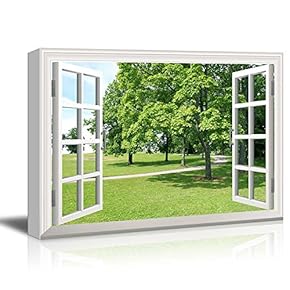 Creative Window View Park with Green Trees