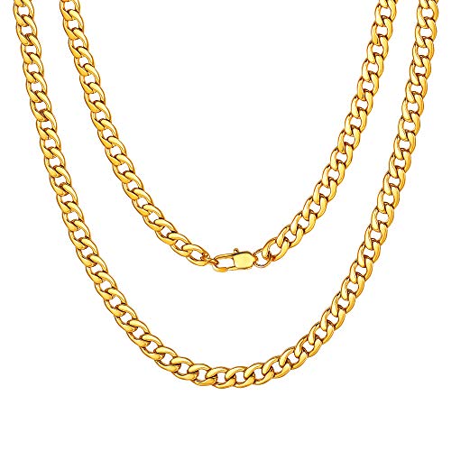 Cuban Chain Gold Plated Necklace for Mens Gift 5mm 22inch Fake Gold Necklace Boys (Best Fake Gold Jewelry)