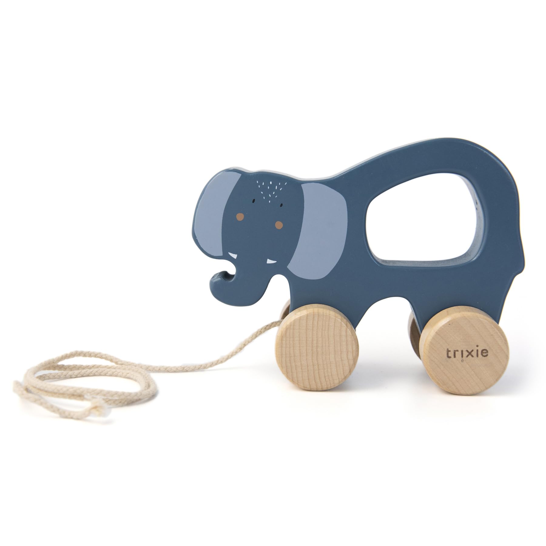 Trixie Mrs. Elephant Pull Along Toy - FSC-Certified Wood - 12m+ - Blue