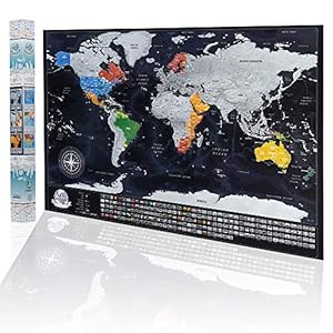 Gedetailleerde Kras Wereldkaart met Vlaggen – Wereldkaart om te Krassen 84 x 57 cm – De Originele Scratch Zilverkleurig…