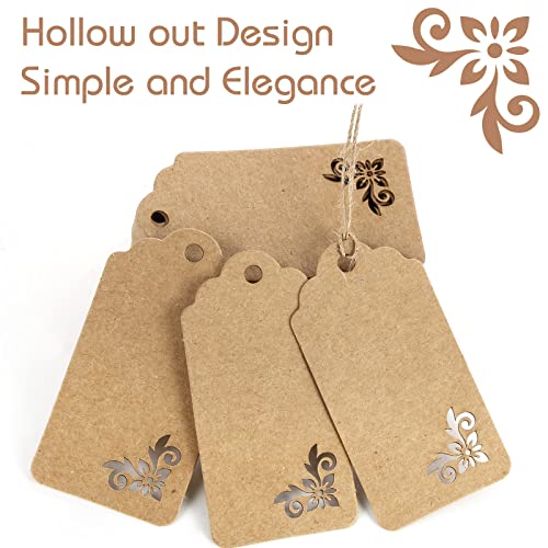 Koogel 100pcs Kraft Paper Tags,Tags with String,Party Favor Gift Tags for Wedding,Baby Shower,Bridal Shower