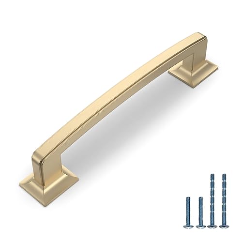 AOOTOCH 10 Pack 5 Inch Cabinet Handles Brushed Brass Cabinet Pulls Kitchen Pulls for Cabinets Gold Kitchen Cabinets Handles Dresser Pulls Drawer Pulls