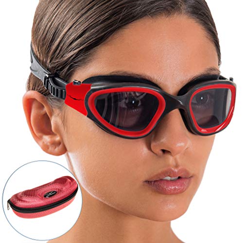 AqtivAqua Swim Goggles Swimming Goggles for Adult Men Women Kids Youth Girls Boys Childrens DX (Red/Black Color) - Thumbnail 7