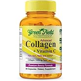 Greenfield Nutritions - Halal Collagen Peptides 1500 mg Type I & III, with Vitamin C 300 mg for Better Absorption, Halal Anti-Age Formula for Hair Skin Nails & Joints, Halal Vitamins 90 Capsules
