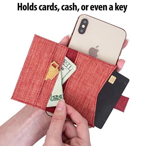 Cell Phone Card Holder Stick on Wallet Phone Pocket for iPhone, Android and All Smartphones - Red Orange
