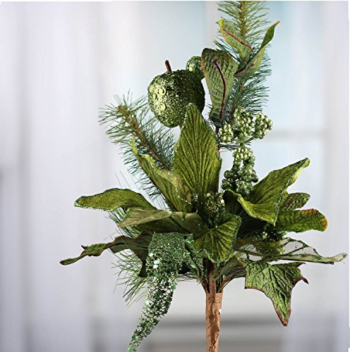 Factory Direct Craft Green Sparkling Velvet Artificial Poinsettia and Fruit Pick for Holiday and Home Decor