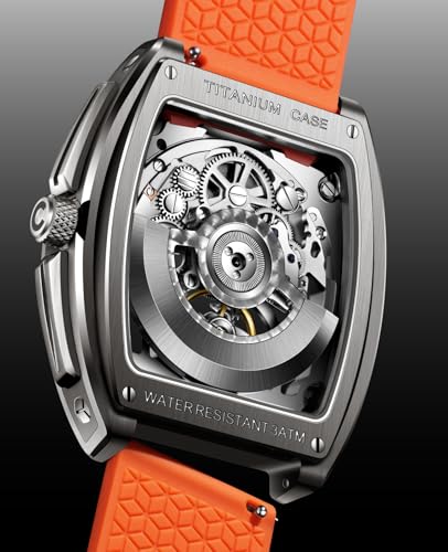 CIGA Design Z Series Automatic Mechanical Watch, Luxury Skeleton Tonneau-Shaped Business Dress Watch, with Silicone/Stainless Steel Strap, Gift for Men and Women