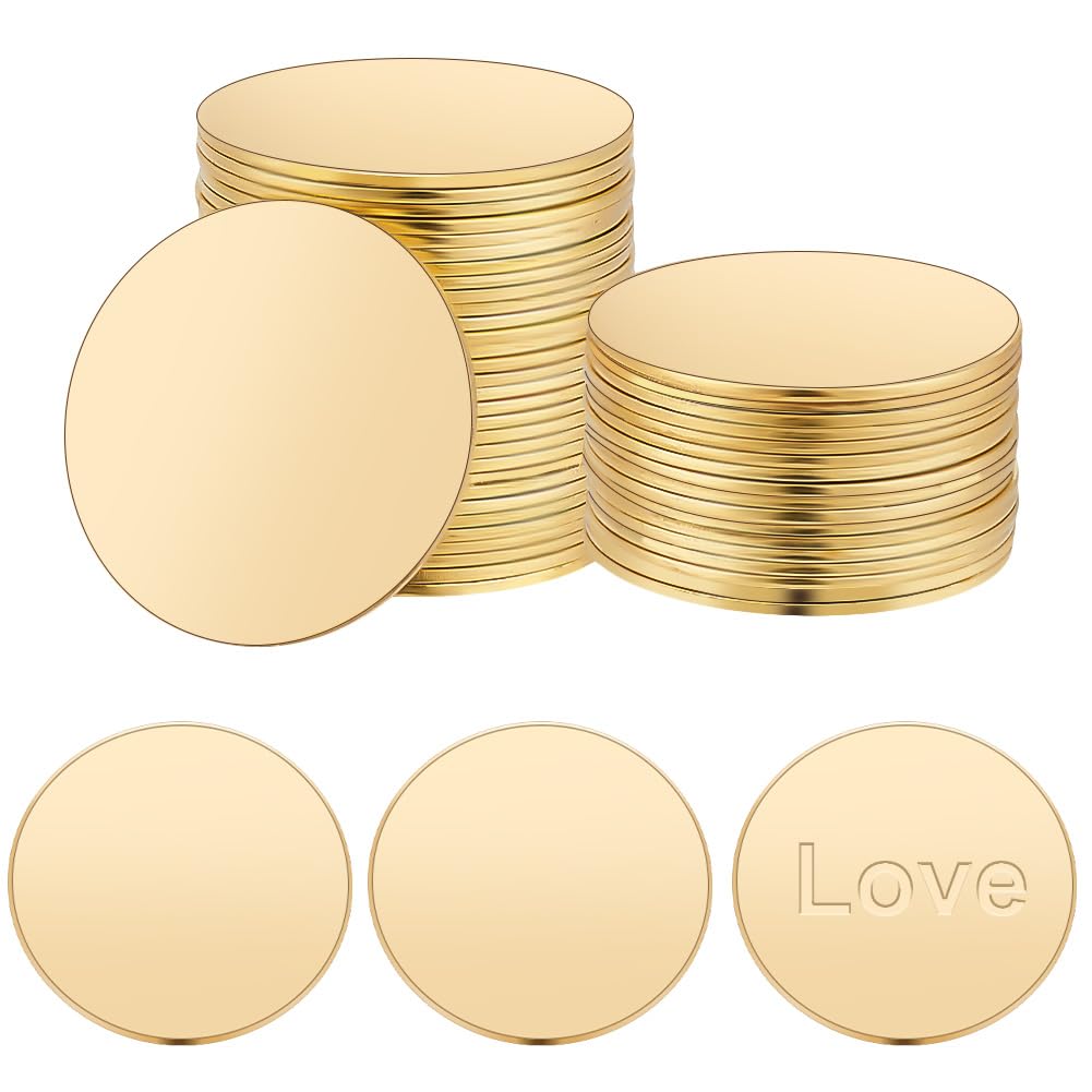 PH PandaHall 100pcs Golden Flat Round Engraving Blanks, Stamping Blanks Tags Charms 15mm Brass Flat Round Pendants Blank Brass Sheet Engraving Blanks Coin for Models Repairs Brooch Base Setting Making