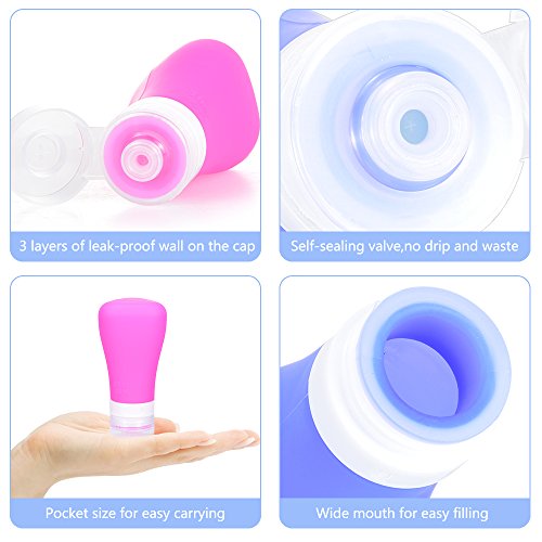 Silicone Travel Bottles, Leakproof Containers Set Portable Soft Travel Bag, Refillable Spray/Squeeze Accessories with TSA Approved for Shampoo, Toiletries, Conditioner, Lotion, Cosmetics-3 oz, 3 Pack - Thumbnail 3