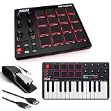 Akai Professional MPD218 | MIDI Drum Pad Controller with Akai MPK Mini MKII | 25-Key Portable USB MIDI Keyboard (Red Black) + Pedal & USB Cable - Top Value Bundle