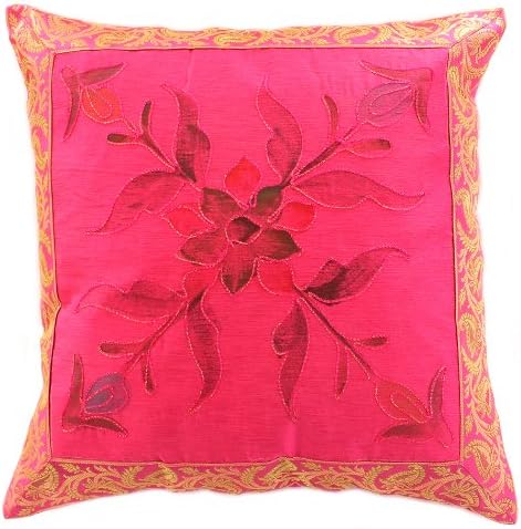 Hand Painted Deluxe Floral 16" X 16" Throw Pillow Cover, Set of 2 (Fuchsia)