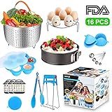 Instant Pot Accessories,Pressure Cooker Accessories 16PCS Cooking Accessories for 6,8 Qt InstaPot & Pressure Cooker, with Steamer Basket, Springform Pan, Egg Rack, Egg Bites Mold, Magnetic Cheat Sheet