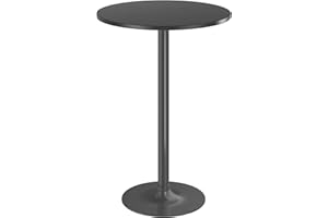 Furmax Bistro Pub Table Round Bar Height Cocktail Table Metal Base MDF Top Obsidian Table with Black Leg 23.8-Inch Top, 39.5-
