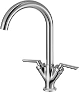 Hapilife Swan Dual Lever Kitchen Mixer Tap 1 Hole Chrome Vintage Brass Tap view 1
