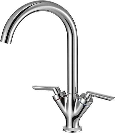 Hapilife Swan Dual Lever Kitchen Mixer Tap 1 Hole Chrome Vintage Brass Tap