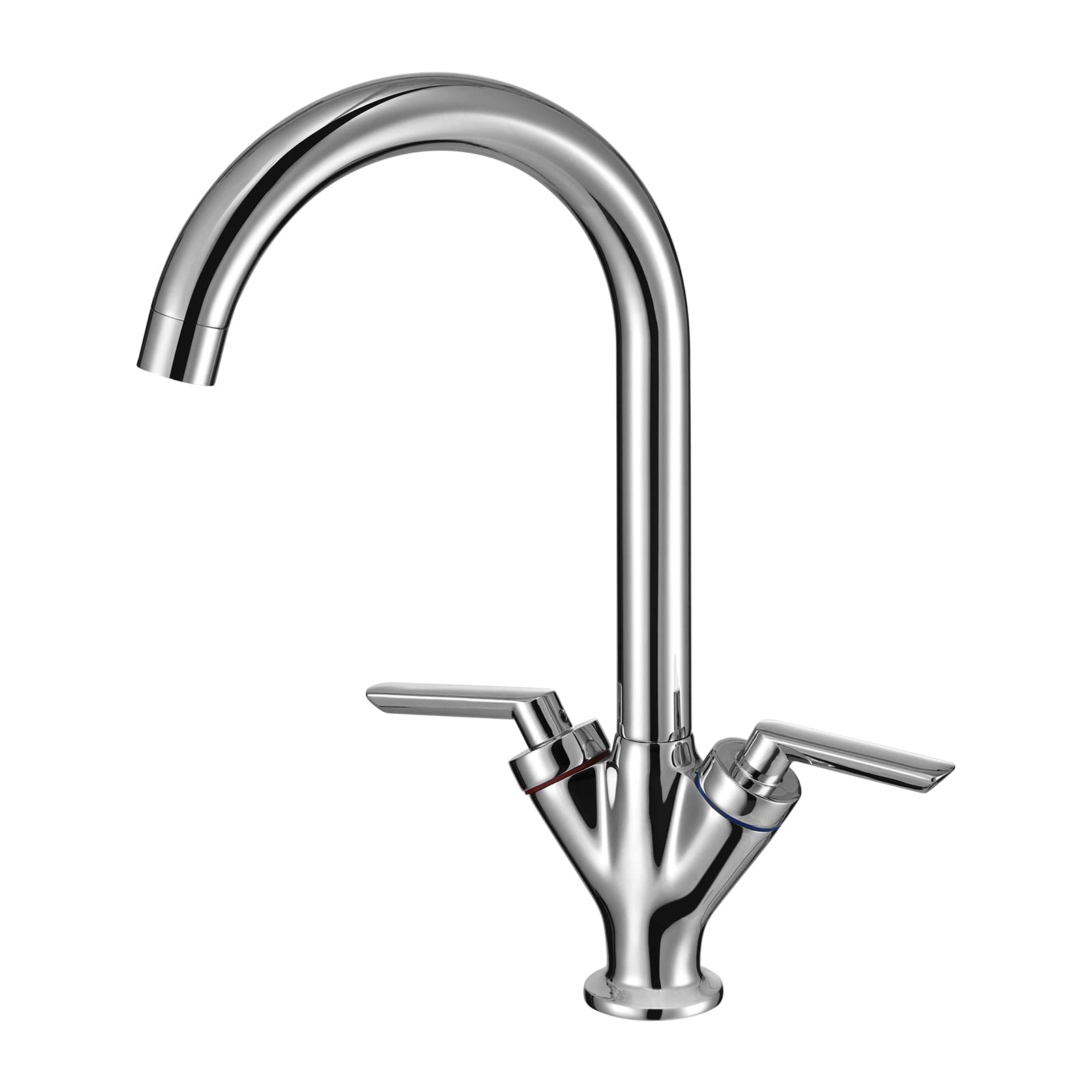 Kitchen Taps Hapilife Swan Dual Lever Kitchen Mixer Taps 1 Hole Chrome Vintage Style Brass Sink Mixer Tap Twin Lever 360 Swivel Spout Traditional Faucet — image 1