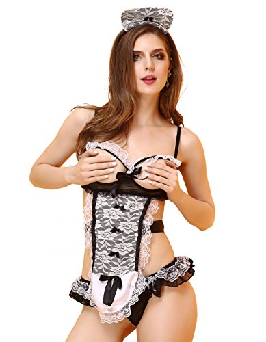 Lovely Maid Cosplay Uniform Lace Sexy Lingerie Babydoll Sleepwear for Womens